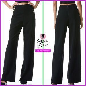 Alice + Olivia Ray High Rise Button Front Black Sailor Long Pant